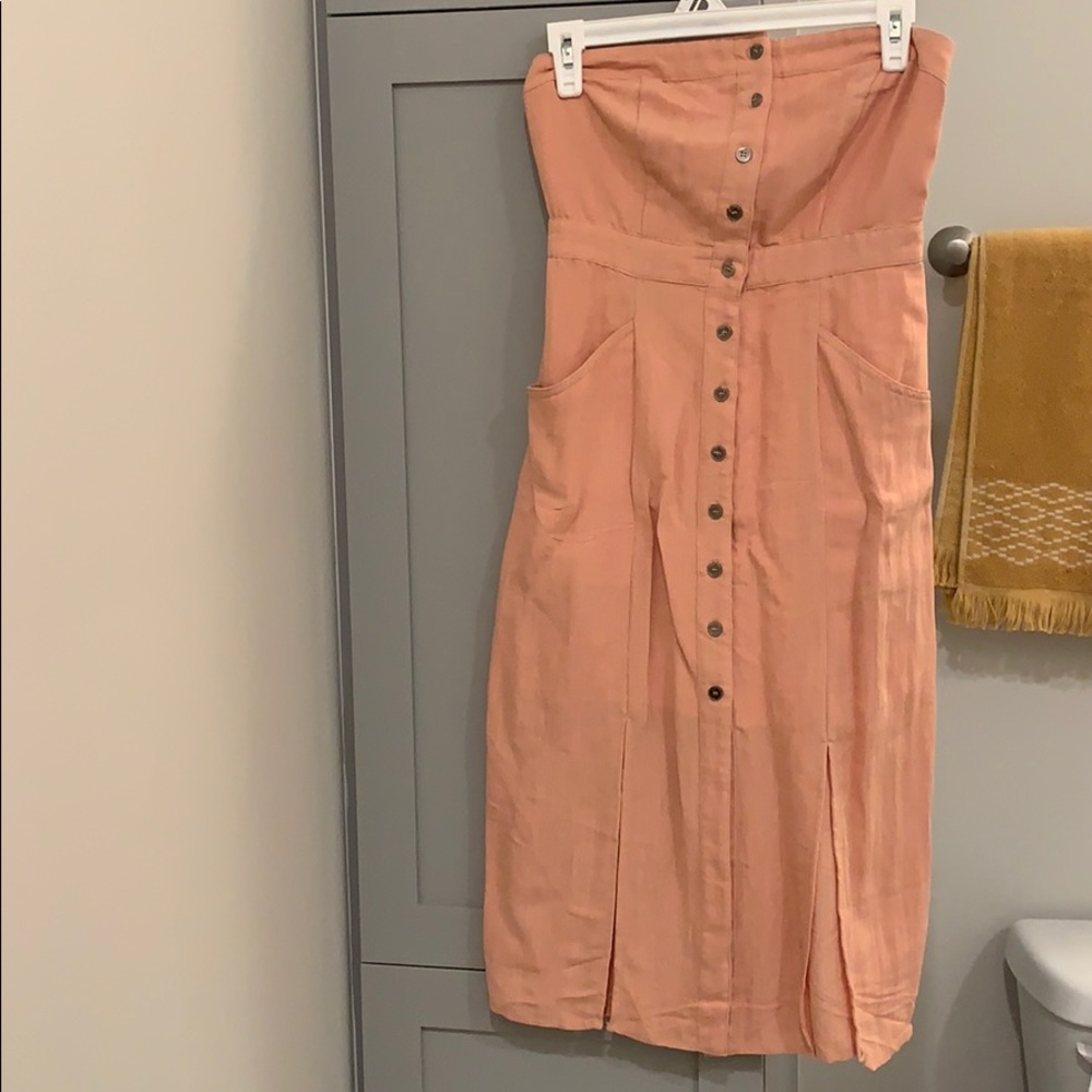 Strapless coral linen dress